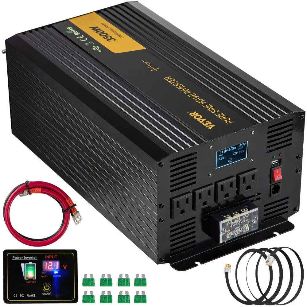 Summer Sale
VEVOR Pure Sine Wave Inverter 3500 Watt Power Inverter, DC 12V to AC 120V Car Inverter, with USB Port LCD Display Remote Controller and AC Outlets (GFCI), for RV Truck Car Solar System Travel Camping