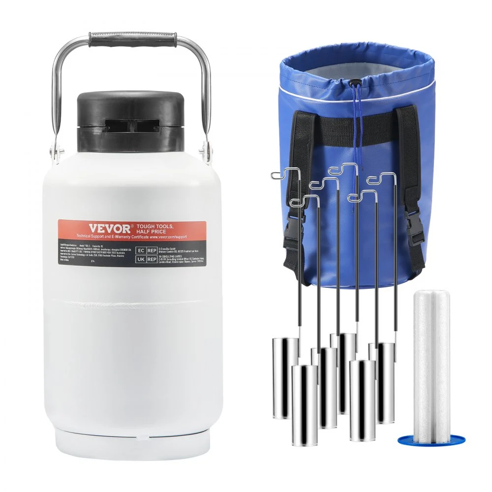 VEVOR Liquid Nitrogen Tank, 3 L Aluminum Alloy Liquid Nitrogen Container, LN2 Tank Dewar with 6 Canisters and Carry Bag with Straps, Cryogenic Tank for Beauty Industry, Semen Preservation, Scientific