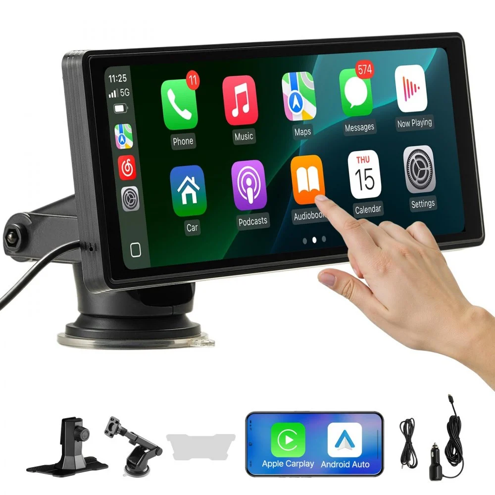 VEVOR Wireless Car Stereo, 10-Inch HD Portable Radio Touch Screen Compatible with Apple CarPlay and Android Auto, CarPlay Screen for Car with Voice Control, Mirror Link, Bluetooth, GPS Navigation