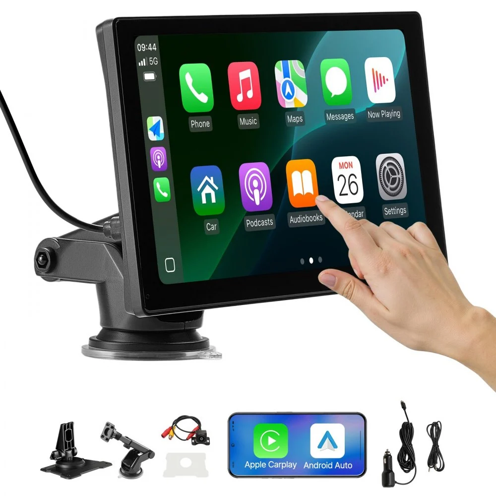 VEVOR Wireless Car Stereo, 9-Inch HD Portable Radio Touch Screen Compatible with Apple CarPlay & Android Auto, CarPlay Screen with Backup Camera, Voice Control, Mirror Link, Bluetooth, GPS Navigation