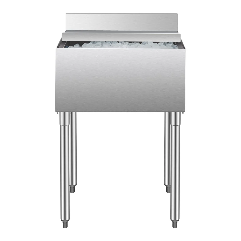 VEVOR Commercial Ice Bin, 61 L Underbar Ice Bin, 24 x 19 x 37 in Stainless Steel Ice Chest with Sliding Lid, Bottle Holders, Adjustable Bullet Feet, Cooler Cart Cocktail Unit for Bar Restaurant Pub