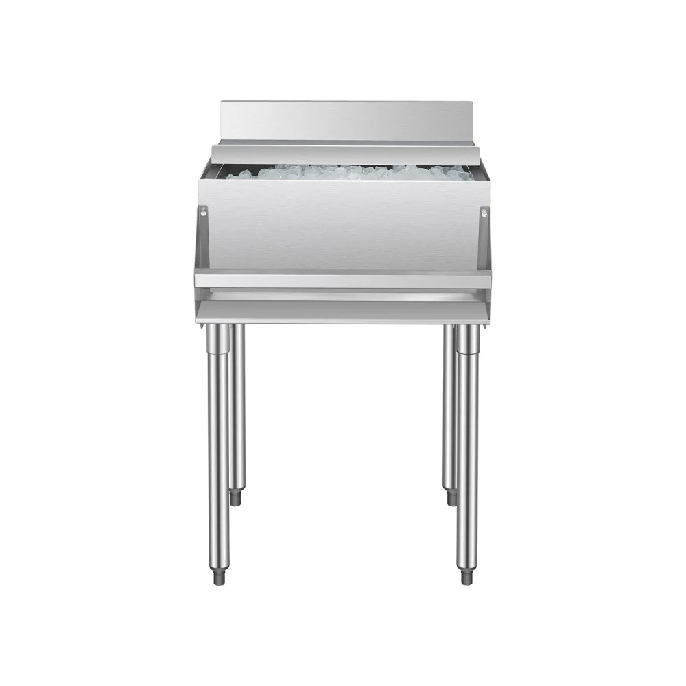 VEVOR Commercial Ice Bin, 61.6 L Underbar Ice Bin, 24 x 24.2 x 37 in Stainless Steel Ice Chest with Sliding Lid, Bottle Holders, and Adjustable Bullet Feet, Cocktail Unit for Bar, Restaurant & Pub