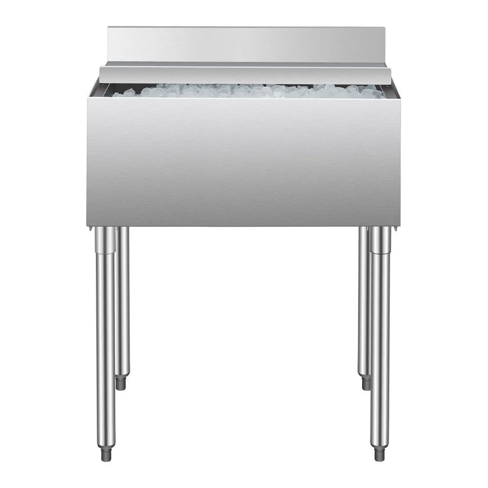 VEVOR Commercial Ice Bin, 78.4 L Underbar Ice Bin, 30 x 19 x 37 in Stainless Steel Ice Chest with Sliding Lid, Bottle Holders, Adjustable Bullet Feet, Cooler Cart Cocktail Unit for Bar Restaurant Pub