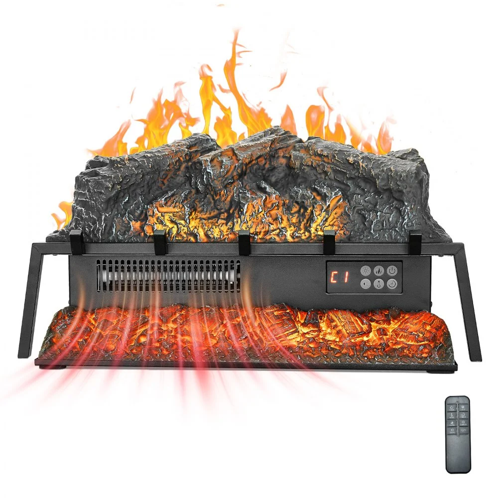 VEVOR Electric Fireplace Log, 25 inch Fireplace Insert Log Heater, with Crackling Sound,Remote Controller, 5 Adjustable Flame Brightness, Timer, Overheat Protection, Thermostat, for Home Decor Black