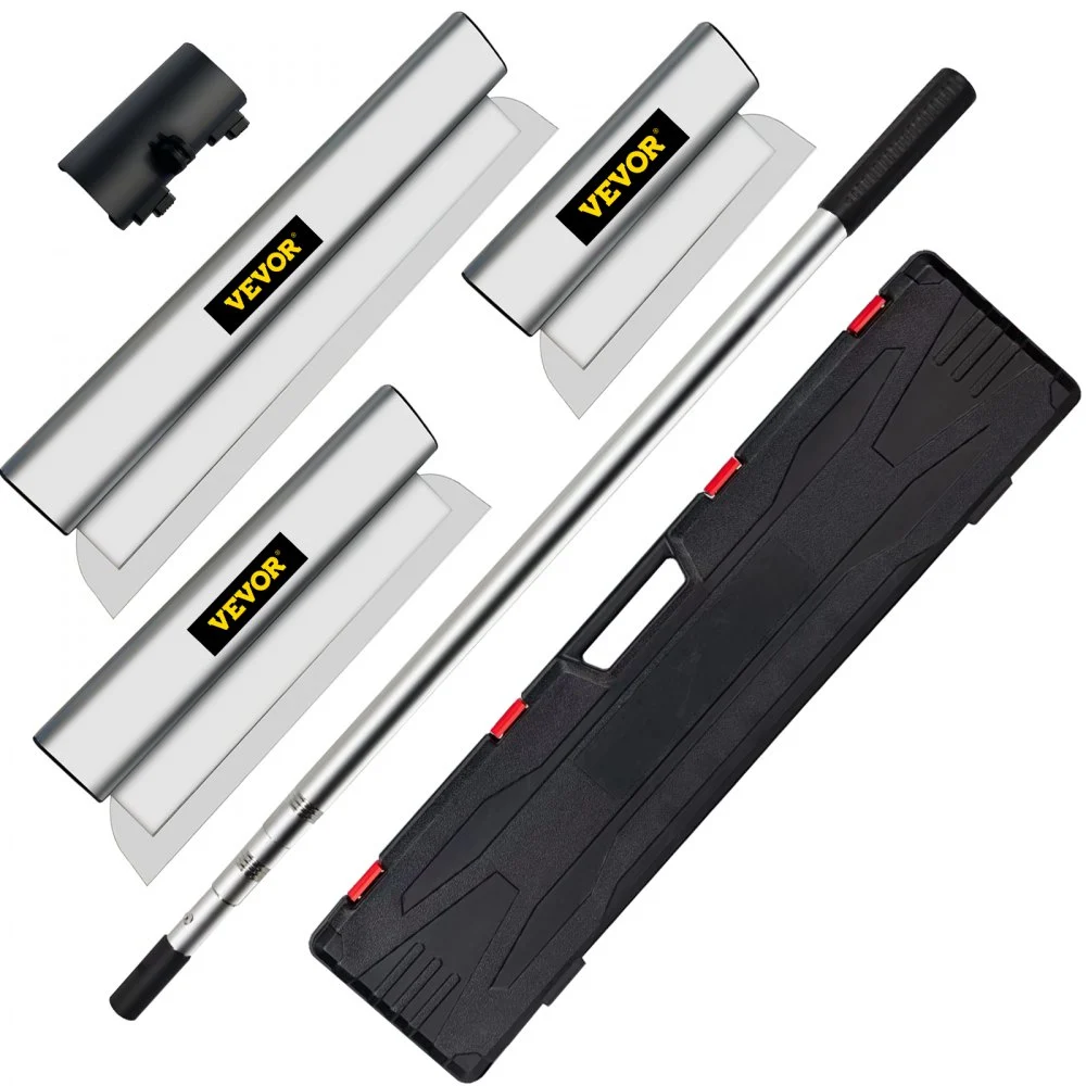 VEVOR Skimming Blade Set,25+40+60 cm Blades + 35"-78" Extension Handle,European Stainless Steel Construction Knife, Aluminum Blade Profile Smoothing Knockdown Spatula for Gyprock/Drywall/Wall-Boa