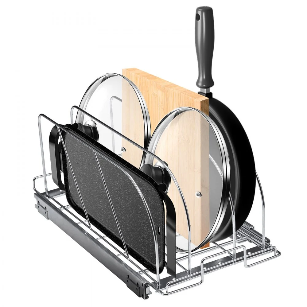 VEVOR Pan and Pot Rack, Expandable Pull Out Under Cabinet Organizer, Cookie Sheet Baking Pans tray Organization, Adjustable Wire Dividers, Steel Lid Holder for Kitchen Cabinet & Pantry Storage, 12.5"W