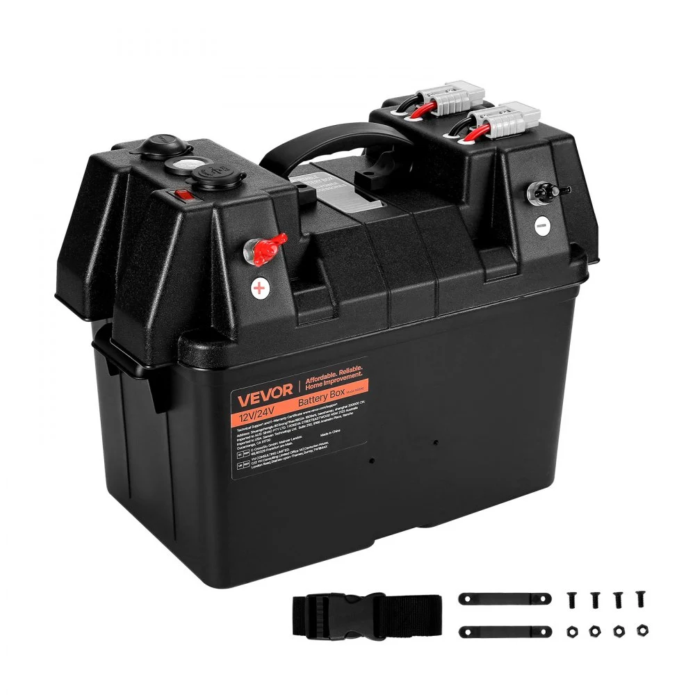 VEVOR Battery Box, Group 24/31 Trolling Motor Battery Box, 12V/24V Marine Batteries Case with PP Shell and Dual Straps, Smart Batteries Case, Suitable for Trolling Motor, Marine,RV & Solar Panel