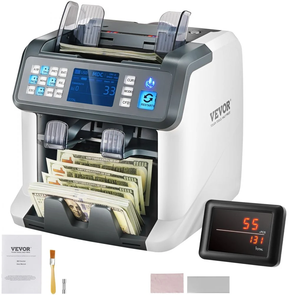 Summer Sale
VEVOR Money Counter Machine, Bill Counter with Mixed Denomination, 2CIS, SN, UV, IR, MG, DD Counterfeit Detection, Multi Currency, Value Counting Cash Counter and Sorter, Printer Enabled
