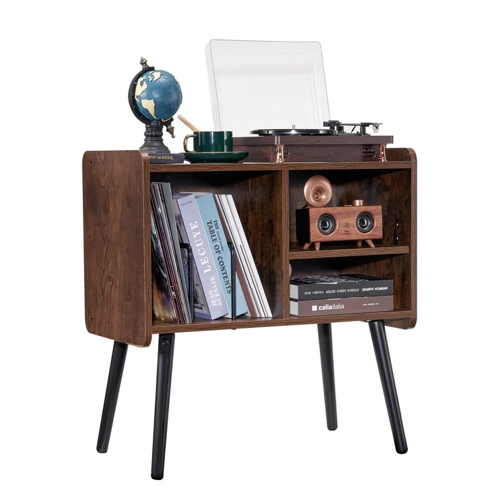VEVOR Record Player Stand, Turntable Stand Holds Up to 100 Albums, Vintage Vinyl Record Cabinet with Removable Shelves, Record Player Table with Adjustable Height for Living Room, Bedroom, Brown