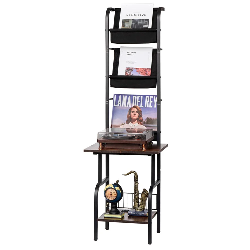 VEVOR Record Player Stand, 5 Tiers Tall Vinyl Record with Charging Station & USB Ports, Turntable Stand with Record Holder Display Shelf for Living Room, Bedroom, Black