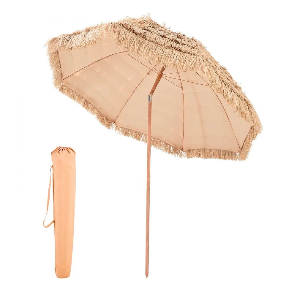 VEVOR Tiki Umbrella, 8 ft Thatched Patio Umbrella with Tilt, Hawaiian Style Beach Parasol with Durable PP Thatch and 8 Metal Ribs, Grass Pool Umbrellas for Beach, Patio, Poolside, Backyard & Garden