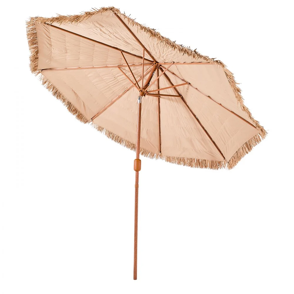 VEVOR Tiki Umbrella, 9 ft Thatched Patio Umbrella with Tilt, Hawaiian Style Beach Parasol with Durable PP Thatch and 8 Metal Ribs, Grass Pool Umbrellas for Beach, Patio, Poolside, Backyard & Garden