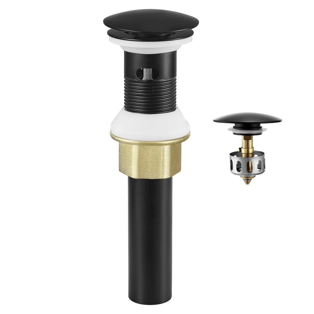 VEVOR Bathroom Sink Drain with Overflow, Brass and 304 Stainless Steel Pop Up Drains, Anti-Clogging Vessel Sink Drain Strainer, All Metal Hair Catcher Drains Stopper, for Sinks with Overflow Holes