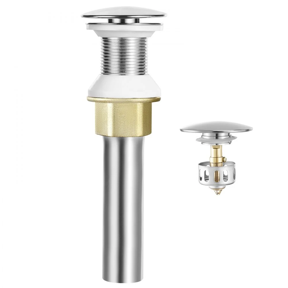 VEVOR Bathroom Sink Drain Without Overflow, Brass and 304 Stainless Steel Pop Up Drains, Anti-Clogging Vessel Drain Strainer, All Metal Hair Catcher Drains Stopper, for Sinks Without Overflow Holes