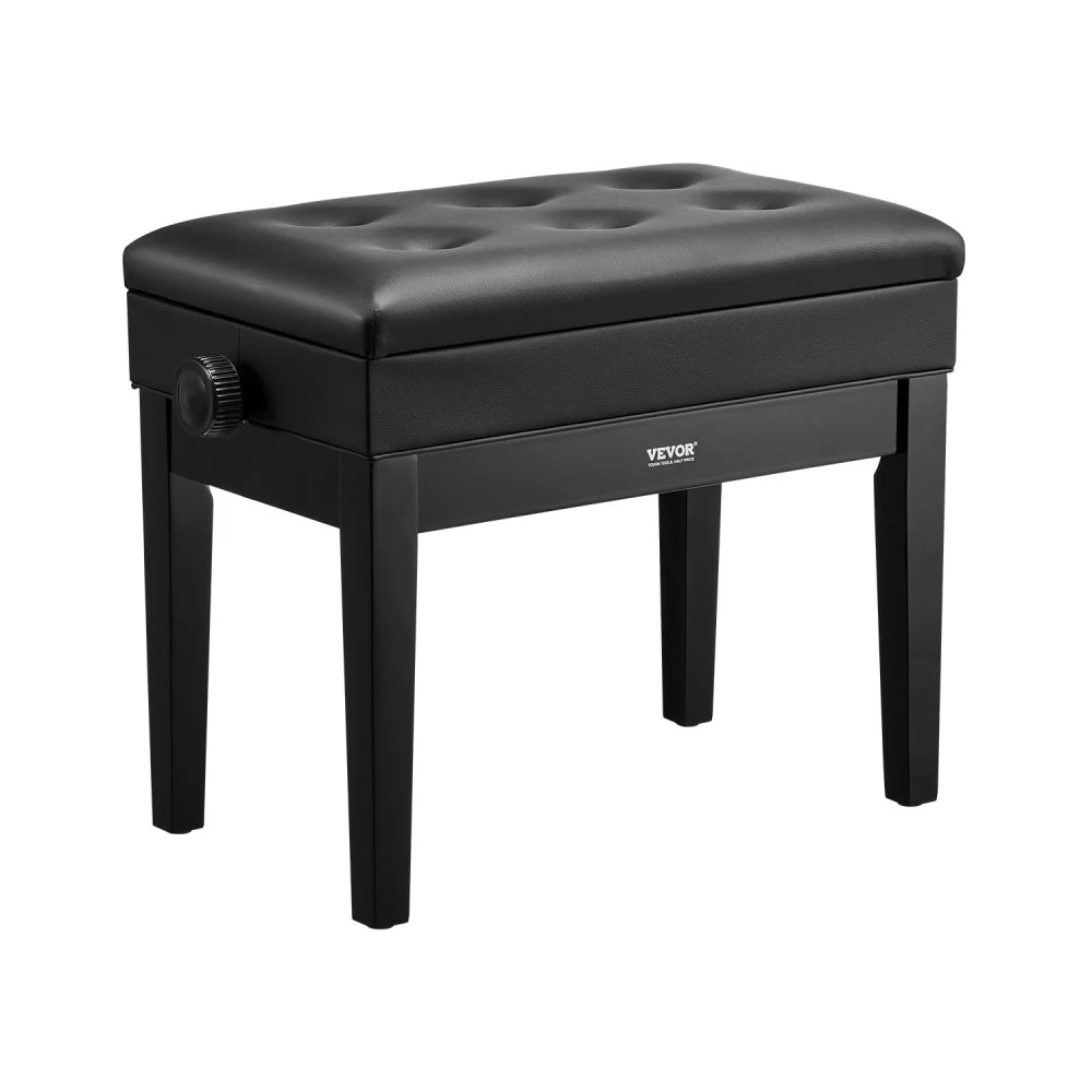 VEVOR Piano Bench, 22" x 13" x 19.3", Keyboard Piano Chair with 19.3"-22.8" Adjustable Height, Padded Cushion, Storage Compartment for Music Books, Wooden Piano Stool Seat, for Vanity, Living Room