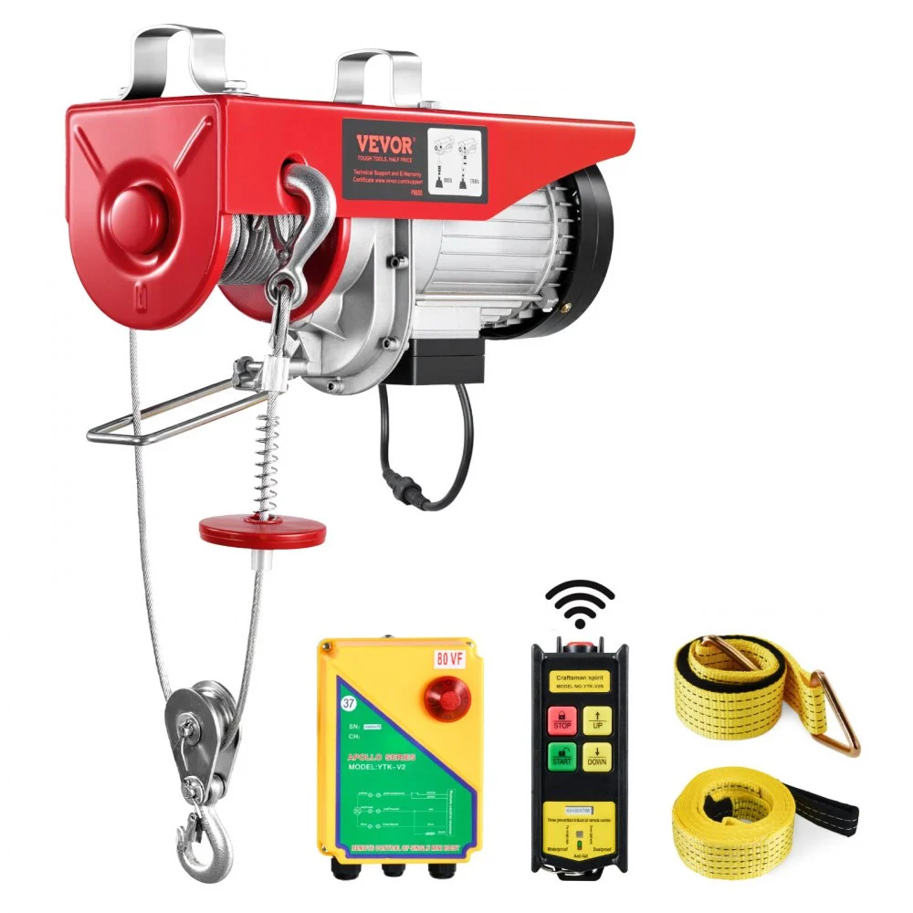 VEVOR Electric Hoist, 1760 lbs 120V Electric Winch with 328 ft Wireless Remote Control, 40 ft Single Cable Lifting Height, Single/Double Slings, Emergency Stop, Lift Hoist for Garage Warehouse Factory
