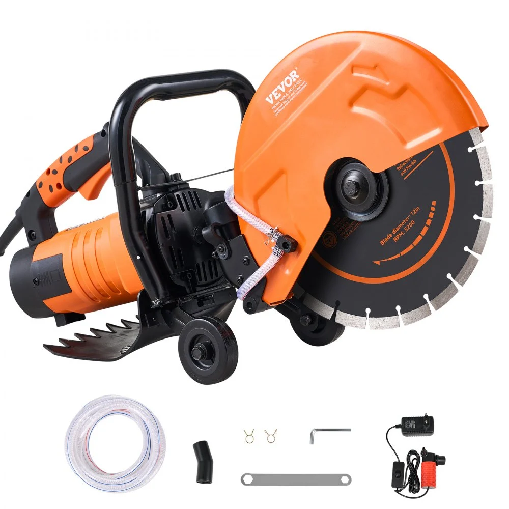 Summer Sale
VEVOR Electric Concrete Saw, 12 in, 1800 W Motor Circular Saw Cutter with Max. 4.5 in Adjustable Cutting Depth, Wet Disk Saw Cutter Includes Water Line, Pump and Blade, for Stone, Brick