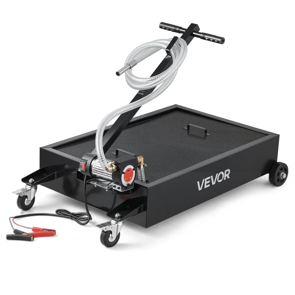 VEVOR Low Profile Oil Drain Pan, 15 Gallon Oil Drain Pan with Pump, Oil Change Pan with 180W Electric Pump, 8.2ft Hose & Folding Handle, Rolling Oil Drain Cart for Trucks, Buses, RVs
