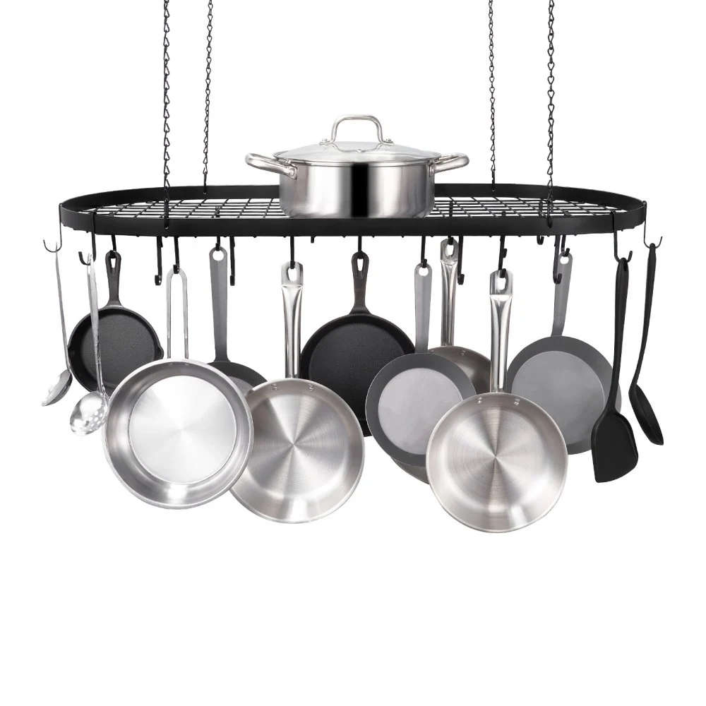 VEVOR Hanging Pot Rack, 36 inch Hanging Pot Rack Ceiling Mount, Ceiling Pot Rack with 20 S Hooks, 80 lbs Loading Weight, Ideal for Home, Restaurant, Kitchen Cookware, Utensils