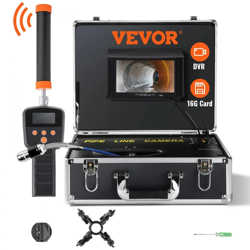 Summer Sale
VEVOR Sewer Camera with 512Hz Locator,100 ft/30 m, 7" Pipeline Inspection Camera with DVR Function, IP68 Camera with 12 Adjustable LEDs, A 16 GB SD Card for Sewer Line, Home, Duct Drain Pipe Plumbing
