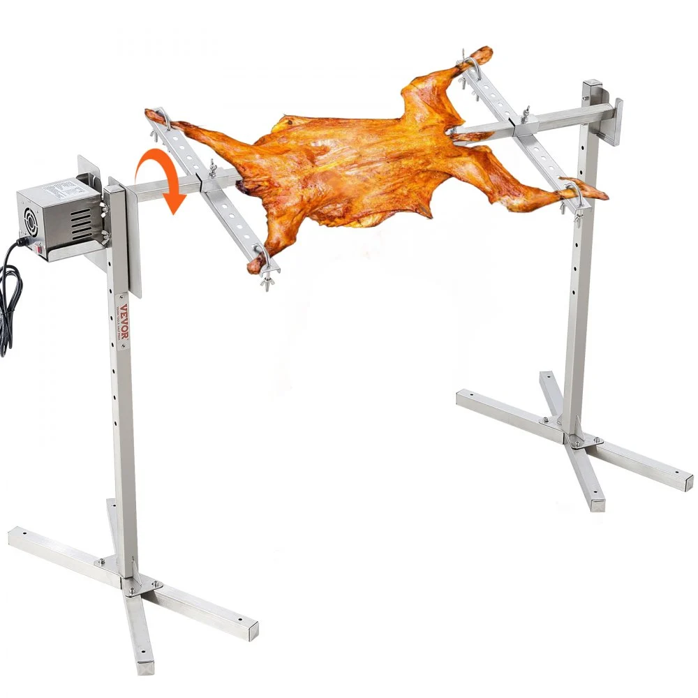 VEVOR Electric BBQ Rotisserie Grill Kit, 46 Inch 132 lbs Capacity, Automatic 52W Motor Height Adjustable Universal Roaster Stand, Stainless Steel Grilling Kit, Spit Rod with Heat Shield for Pig Lamb