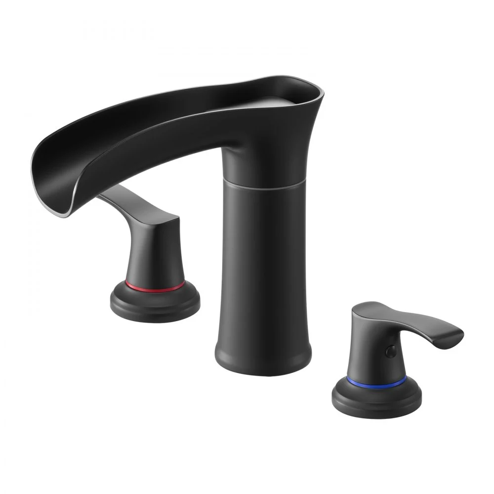 VEVOR Roman Tub Faucet, 3 Hole Waterfall Bathtub Faucet, Zinc Alloy Bath Tubs Faucets Set with 2 Handles, Deck Mount Bath Tub Faucets Set for Pet Washing, Baby Care, Adult Bathing, Matte Black