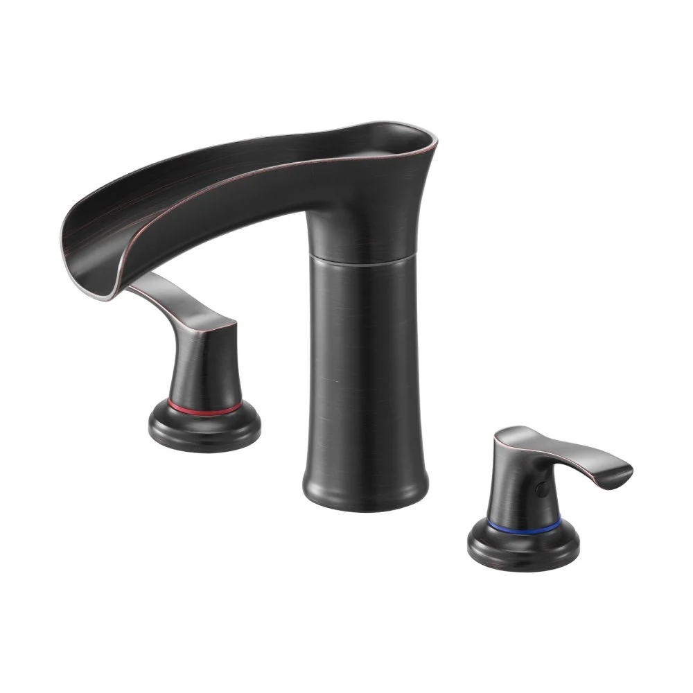 VEVOR Roman Tub Faucet, 3 Hole Waterfall Bathtub Faucet, Zinc Alloy Bath Tubs Faucets Set with 2 Handles, Deck Mount Bath Tub Faucets Set for Pet Washing, Baby Care, Adult Bathing, Oil-Rubbed Bronze