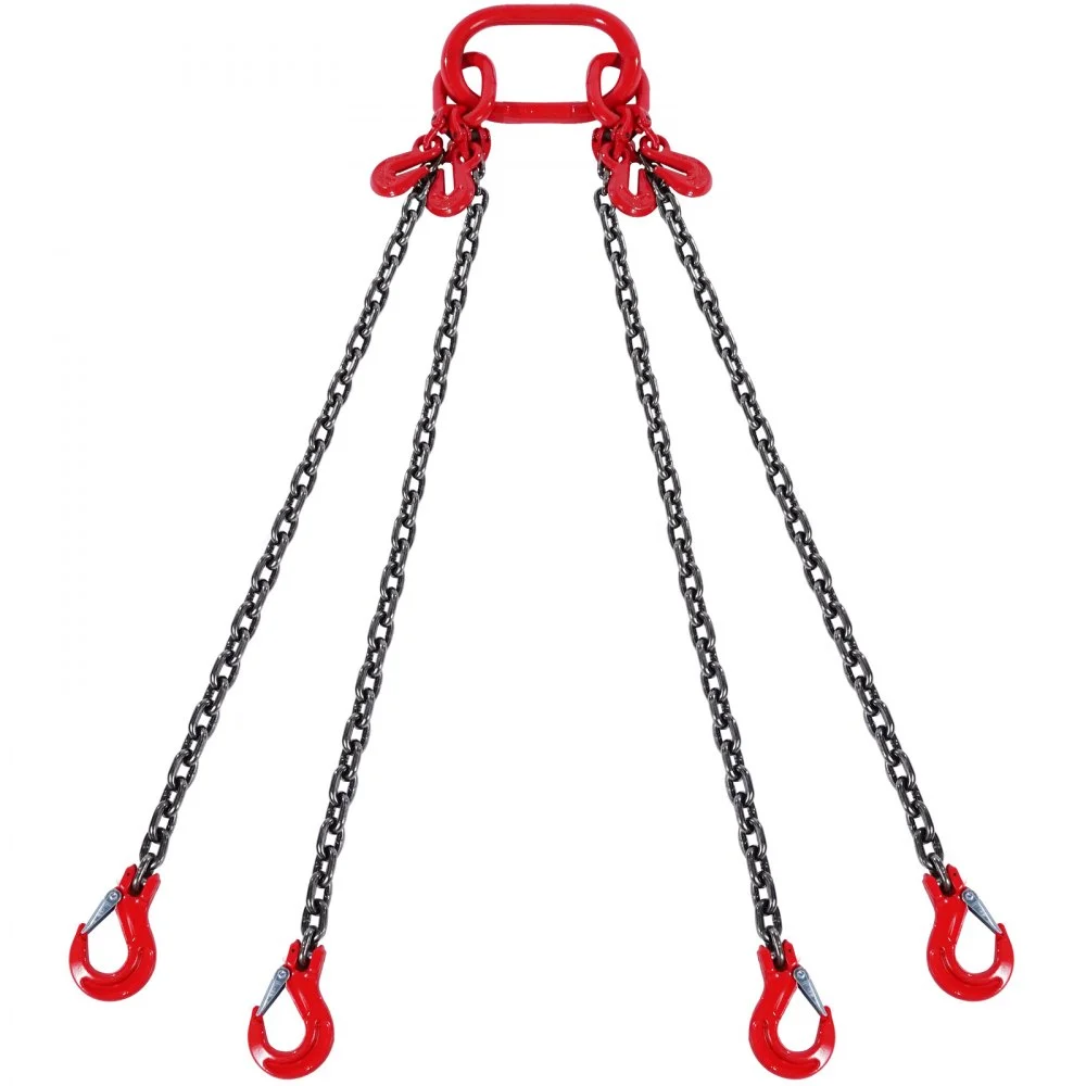VEVOR Chain Sling, 5/16 inch x 10 ft Lifting Chains with Hooks, G80 Engine Chain Hoist Lifts, 11000 lbs/5 Ton Lifting Sling Chains for Engine Hoist, Engine Lift Chain with 4 Leg Grab Hooks & Adjusters