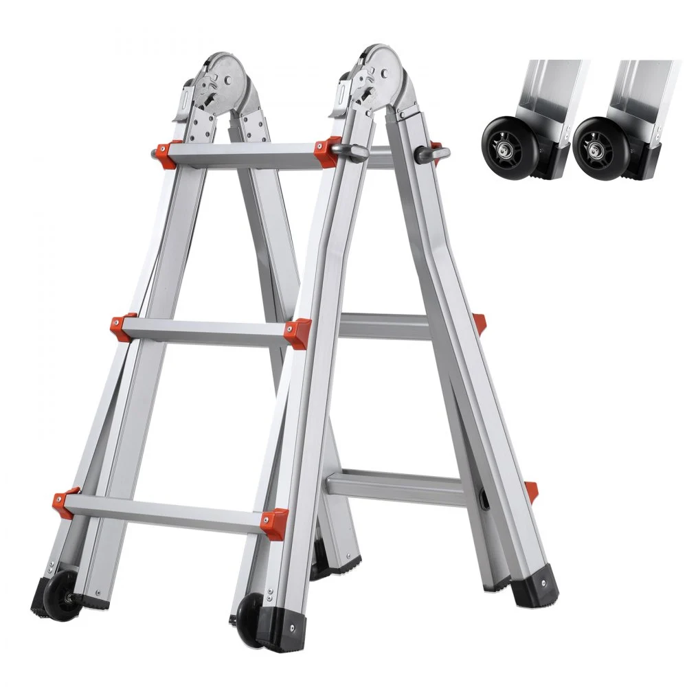 VEVOR Telescoping Ladder A Frame, 11 FT Compact Aluminum Extension Ladder, Multi-Function Portable Collapsible RV Ladder, Telescopic Ladder for Homework Stairs Indoor Outdoor Roof, 330lb Load