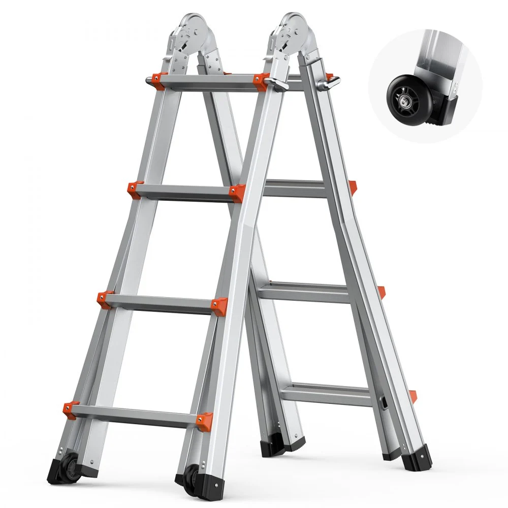 VEVOR Telescoping Ladder A Frame, 13 FT Compact Aluminum Extension Ladder, Multi-Function Portable Collapsible RV Ladder, Telescopic Ladder for Homework Stairs Indoor Outdoor Roof, 330lb Load