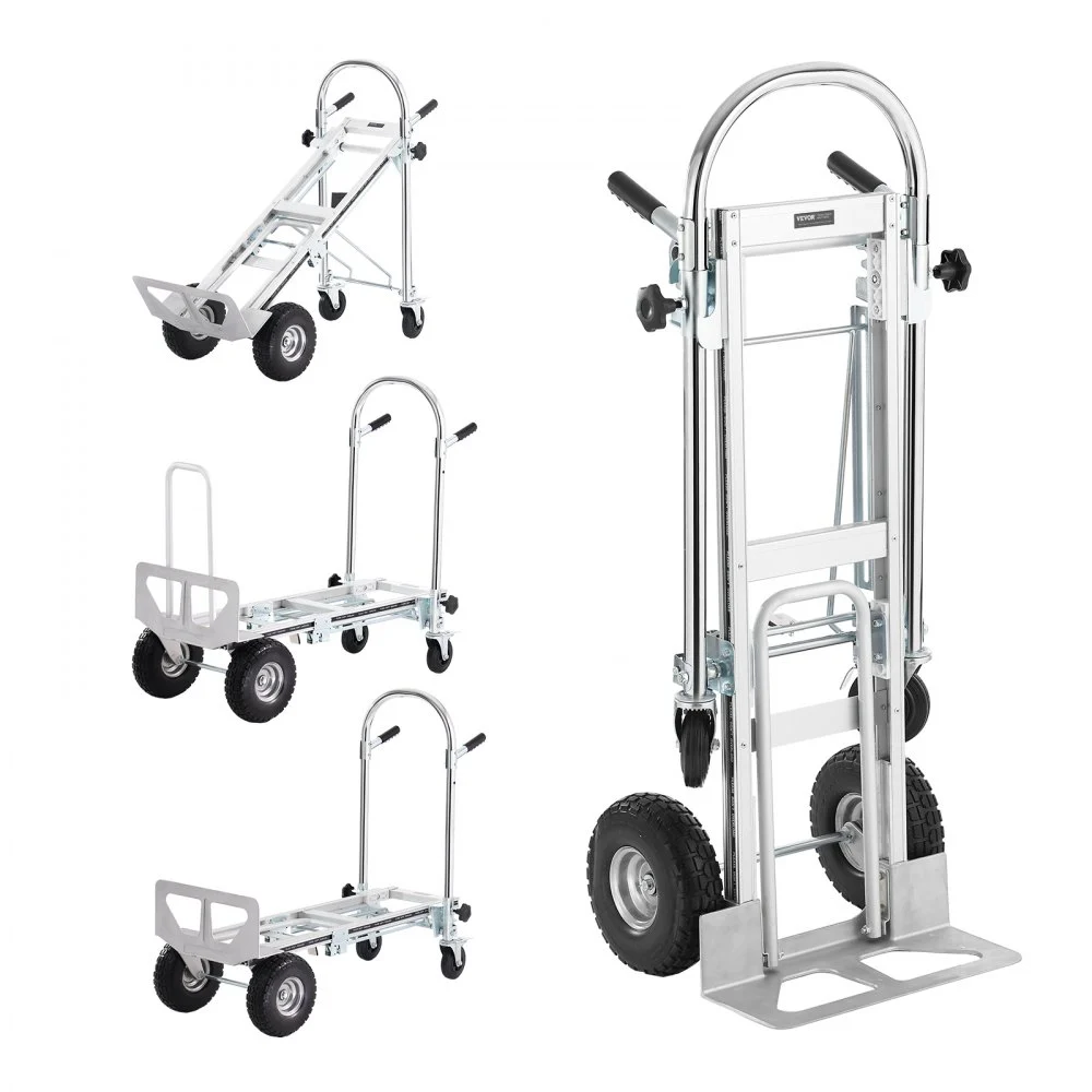 VEVOR Aluminum Folding Hand Truck, 4 in 1 Design 1000 lbs Capacity, Heavy Duty Industrial Collapsible cart, Dolly Cart with Rubber Wheels for Transport and Moving in Warehouse, Supermarket, Garden