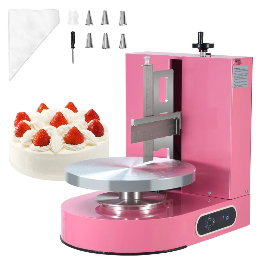 Summer Sale
VEVOR Cake Decorating Machine, Cake Cream Spreading Coating Smearing Machine, Low Noise Cake Frosting Machine, Turntable with Adjustable Scraper, for 4" to 12" Cake, 25-320RPM Rotating Speed, Pink