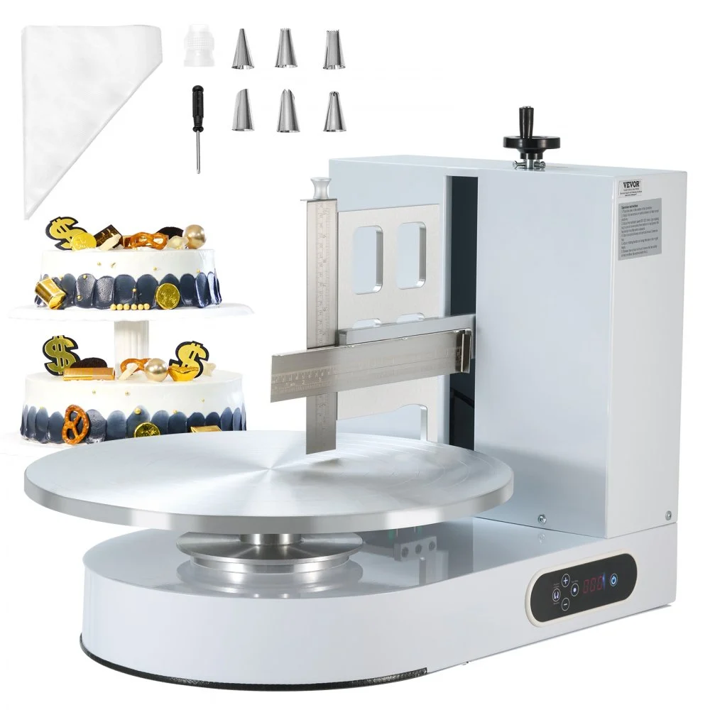 Summer Sale
VEVOR Cake Decorating Machine, Cake Cream Spreading Coating Smearing Machine, Low Noise Cake Frosting Machine, Turntable with Adjustable Scraper, for 4" to 16" Cake, 25-320RPM Rotating Speed, White