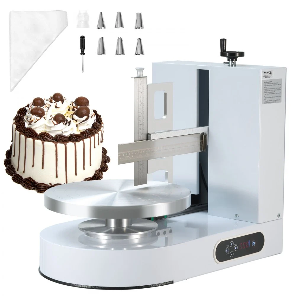 Summer Sale
VEVOR Cake Decorating Machine, Cake Cream Spreading Coating Smearing Machine, Low Noise Cake Frosting Machine, Turntable with Adjustable Scraper, for 6" to 14" Cake, 25-320RPM Rotating Speed, White