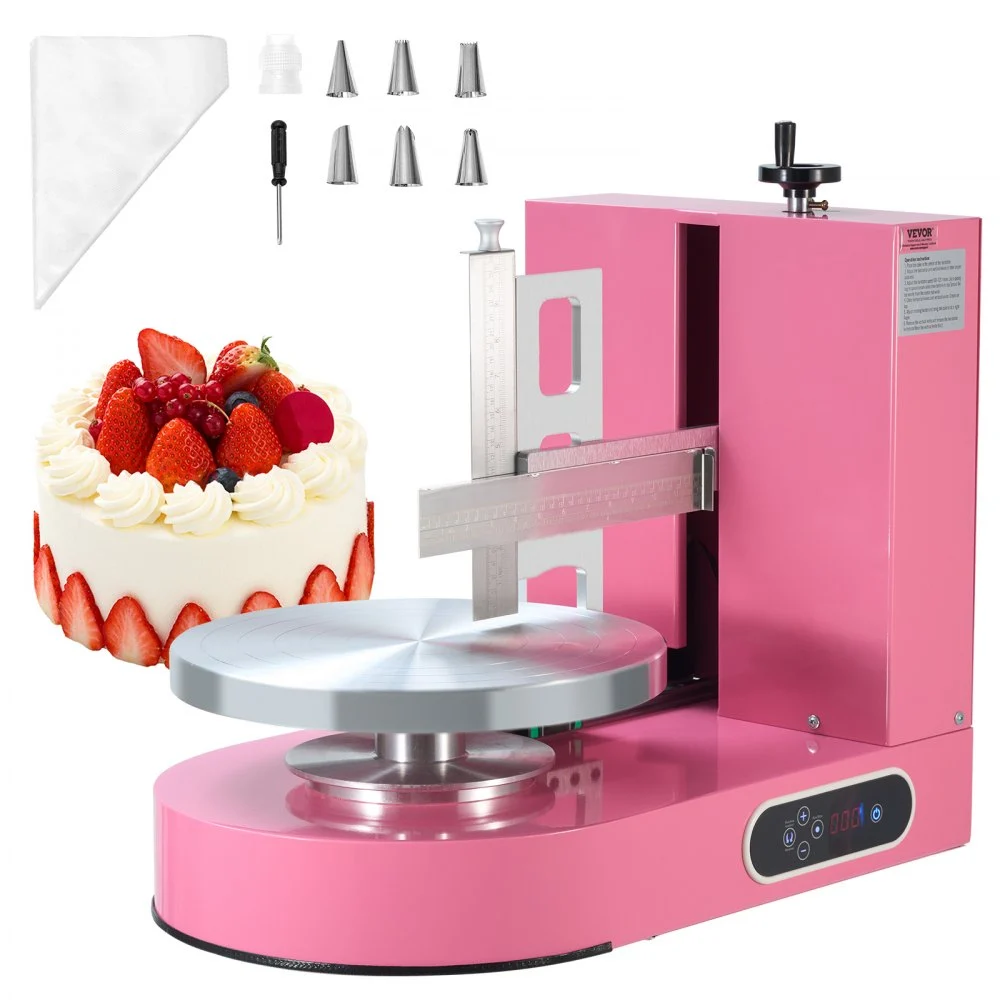 Summer Sale
VEVOR Cake Decorating Machine, Cake Cream Spreading Coating Smearing Machine, Low Noise Cake Frosting Machine, Turntable with Adjustable Scraper, for 6" to 14" Cake, 25-320RPM Rotating Speed, Pink