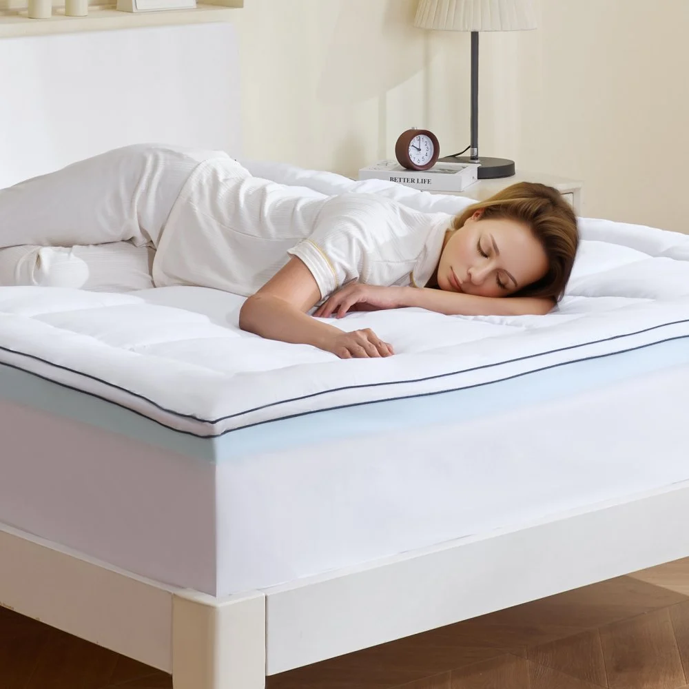 VEVOR Mattress Topper, Queen Size, 3 in Thickness, Memory Foam, Fiber Fill, Detachable & Washable Casing, Ergonomically Designed for Pressure Relief, Comfortable Cooling & Breathable, for Hot Sleepers