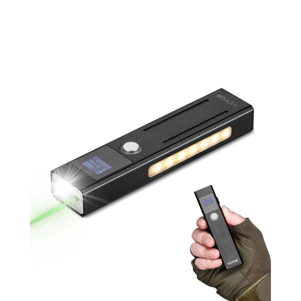 VEVOR EDC Flat Flashlight, 3-in-1 High Lumens LED Flashlight with Green Beam, IPX4 Waterproof Rechargeable Flash Light for Office Presentation, Hiking, Camping, Emergencies, Lightweight & Portable