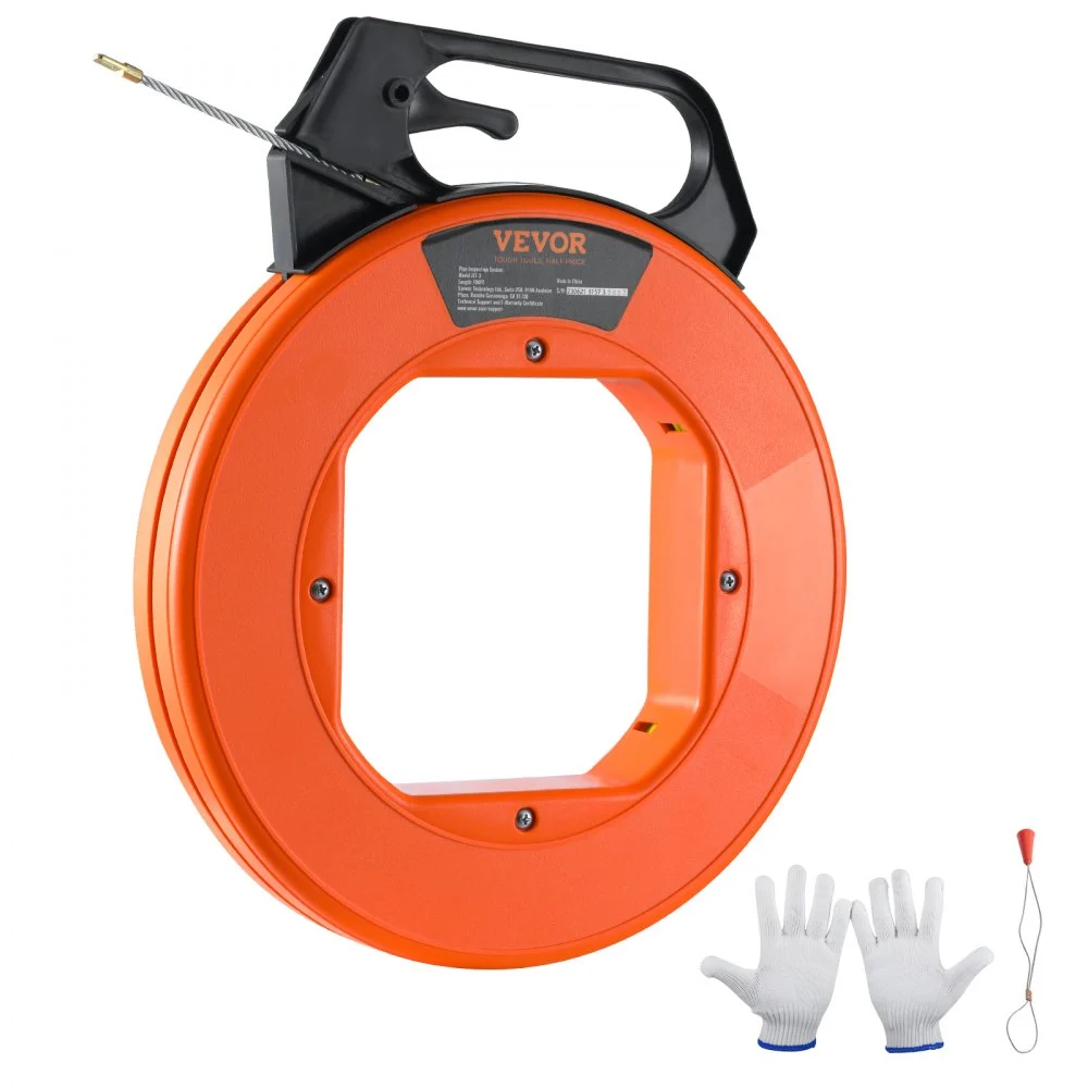 VEVOR Fish Tape, 100 ft, 3/16-inch, Fiberglass Cable Guide with Enhanced Casing and Grip, User-Friendly Wire Routing Instrument, Bendable Wiring Aid for Walls and Electrical Ducts, Insulating