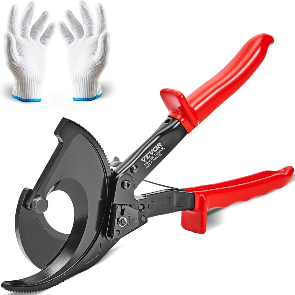 VEVOR Ratcheting Cable Cutter, 11" Wire Cutter Heavy Duty with Gloves, Strong Silicon-Manganese Spring Steel Blade-for Cutting Up to 400 mm² / 780 MCM Electrical Wire