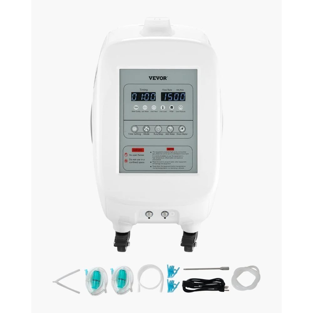VEVOR Hydrogen Inhalation Machine, 99.99% High Purity Hydrogen Inhaler, HO-Separated 1500ml/min (1000 H+500 O) Dual Port Hydrogen Oxygen Inhaler, Hydrogen-Rich Water Generator with Wheels for Home