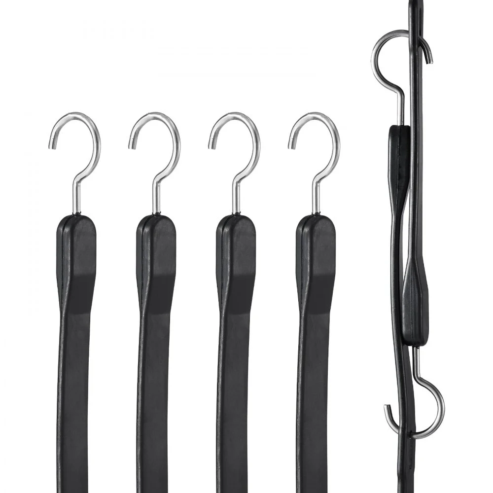 VEVOR 4 Piece Flat Bungee Cord, 20 mm Heavy Duty Bungee Straps with Steel S-Hooks, 40" Elastic Bungee Rope for Cargo, Tarps, Trucks and Tent, Black