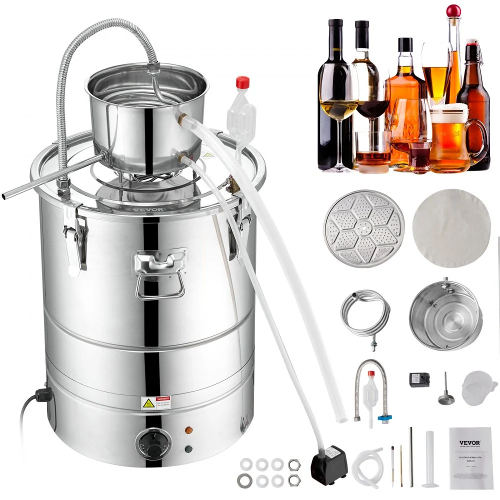 Summer Sale
VEVOR Alcohol Still, 15 Gal 50L Water Alcohol Distiller, Home Distillery Kit include Stainless Steel Tube & Pump & One-way Exhaust Valve & Thermometer (30-120℃ ) for DIY Whisky Wine Brandy, Silver