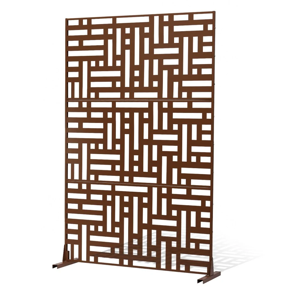 VEVOR Metal Privacy Screen, 36" W x 72" H, Outdoor Privacy Screens & Panels, Freestanding Outdoor Divider with Stand, 3-Panel Decorative Garden Steel Privacy Fence for Balcony Patio Indoor Room Brown