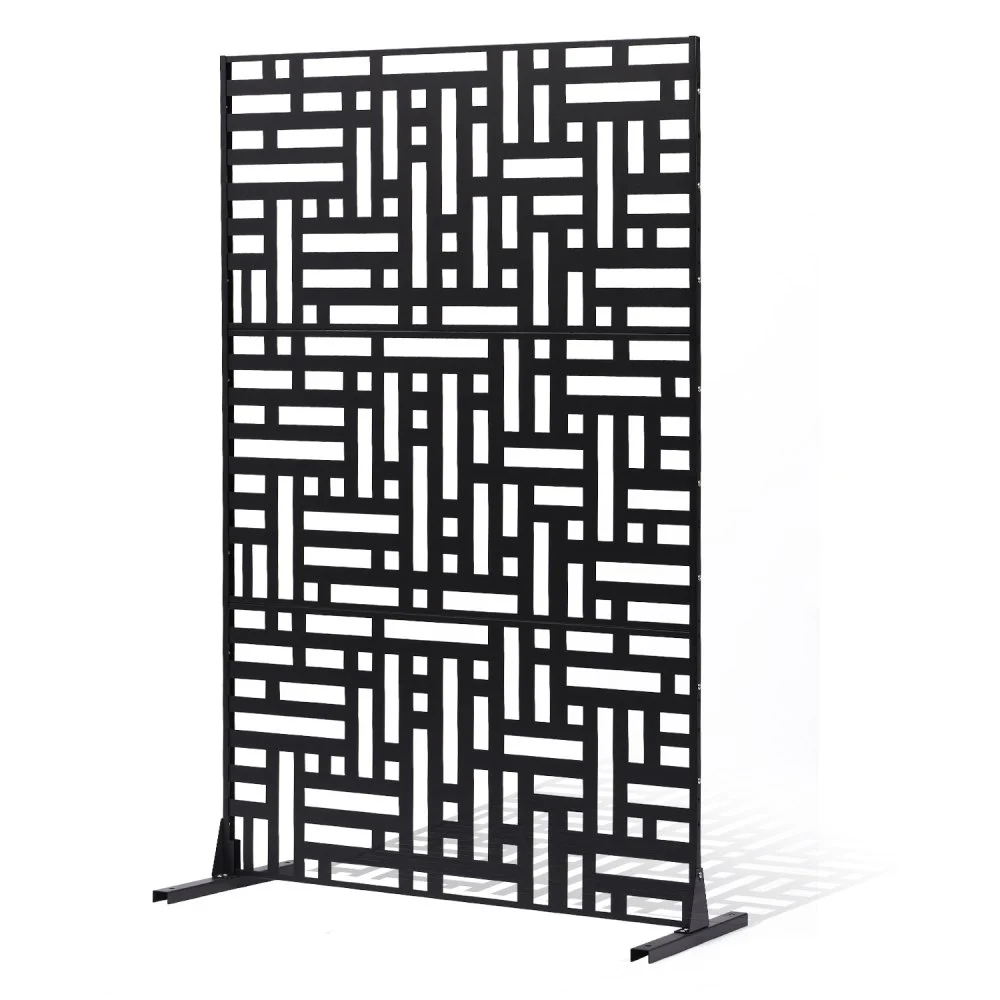 VEVOR Metal Privacy Screen, 47" W x 76" H, Outdoor Privacy Screens 3-Panel, Freestanding Outdoor Divider with Stand, Decorative Garden Steel Privacy Fence for Balcony Patio Indoor Room Hot Tub Black
