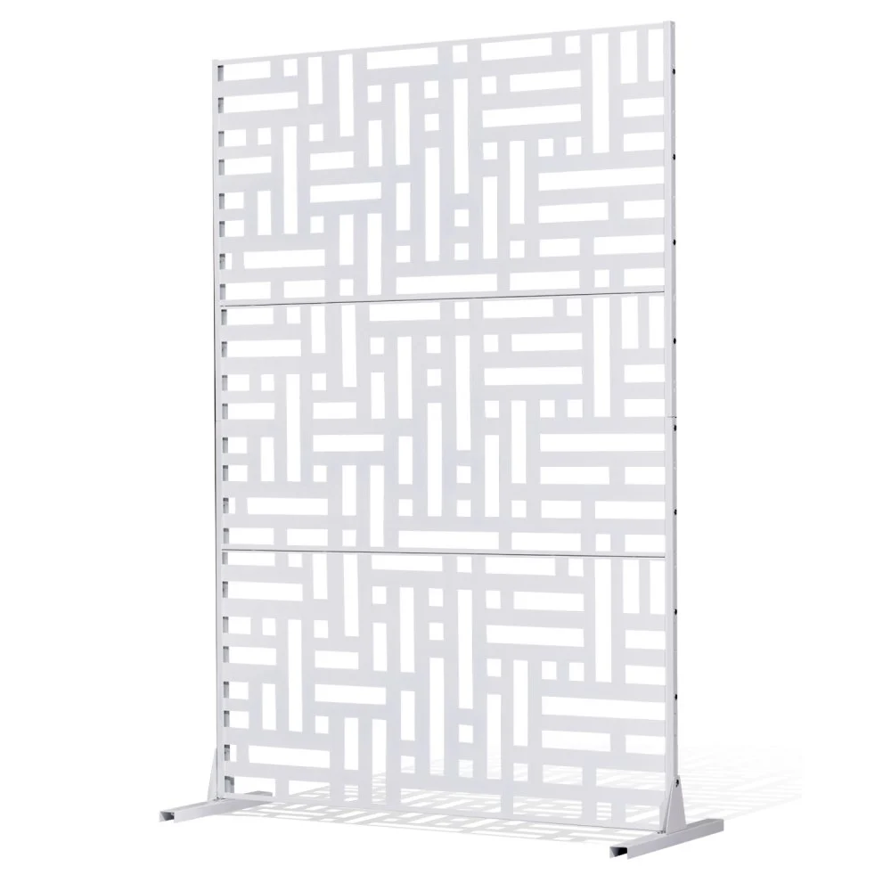 VEVOR Metal Privacy Screen, 47" W x 76" H Outdoor Privacy Screens 3-Panel, Freestanding Outdoor Divider with Stand, Decorative Garden Steel Privacy Fence for Balcony Patio Indoor Room Hot Tub White