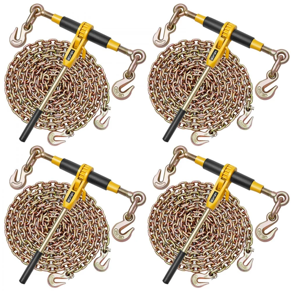 VEVOR Ratchet Chain Binder, 5/16 in x 14 ft G80 Chains, 8000 lbs Working Load of Ratchet Load Binder, Chains and Binders Set, Tie Down Hauling Chain Binders for Hauling, Towing, Logging (4 Sets)