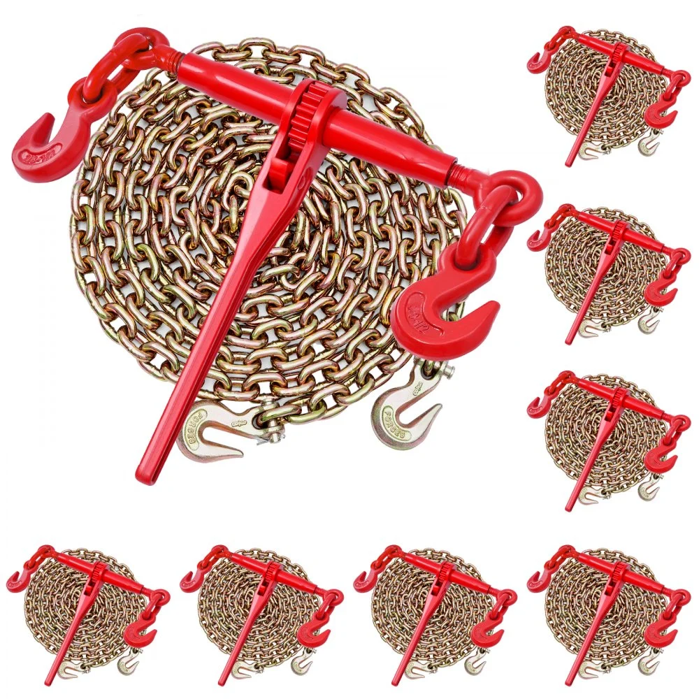 Summer Sale
VEVOR Ratchet Chain Binder, 3/8 in x 10 ft G80 Chains, 9200 lbs Working Load of Ratchet Load Binder, Chains and Binders Set, Tie Down Hauling Chain Binders for Hauling, Towing, Logging, Lifting
