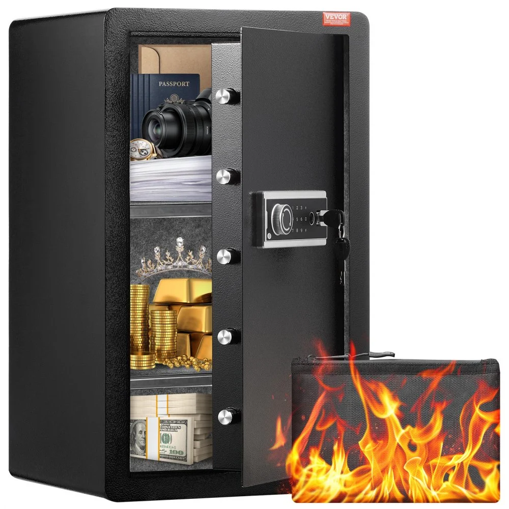 Summer Sale
VEVOR Single Door 4.0 cu.ft Safe Box with Key Lock, Password & Fingerprint, Safe Lock Box with Fireproof Bag, Key Rack, LED Light, and 2 Shelves for Money, Documents, Jewelry, and Valuables, Black