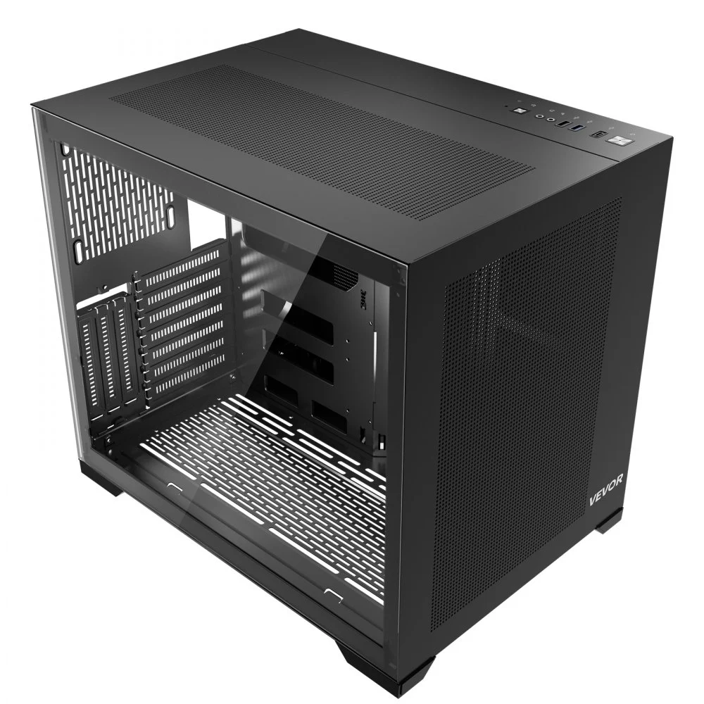 VEVOR Mid-Tower PC Case, Dual Chamber, Gaming Computer Case with Tempered Glass Panels, Magnetic Dust Filter, Cable Management, for GPU up to 410 mm in Length, Compatible with ATX/M-ATX/ITX, No Fan