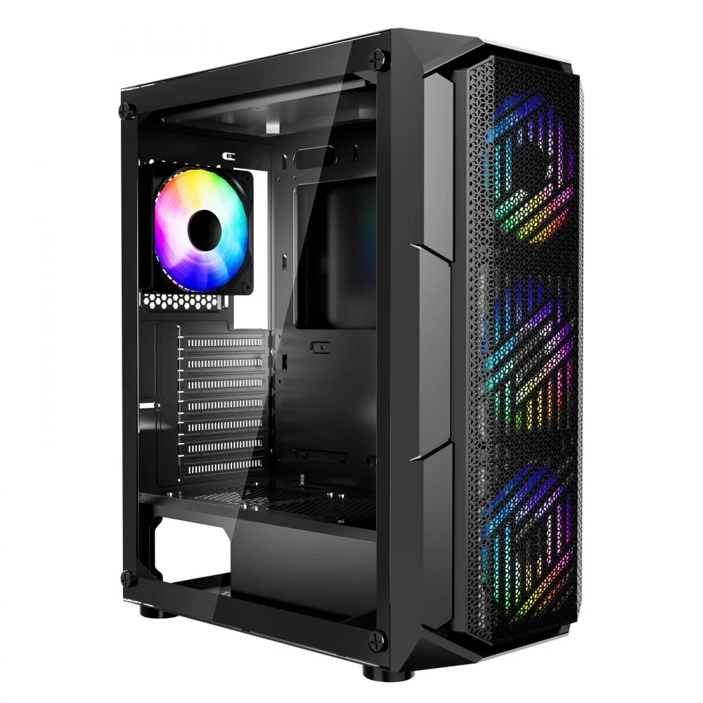 VEVOR PC Gaming Case, Mid-Tower, Computer Case with High-Airflow Tempered Glass Panel, Dust Filter, 4 x 120 mm ARGB Fans, Easy Cable Management, for GPU up to 320 mm in Length, for ATX / M-ATX / ITX